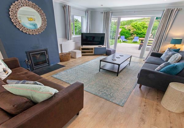 Comfortable lounge with wood burner