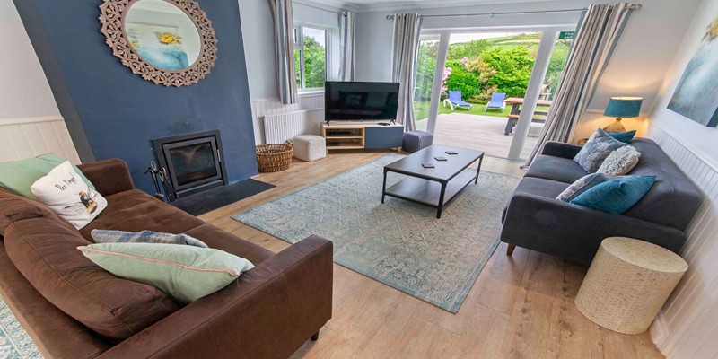 Comfortable lounge with wood burner