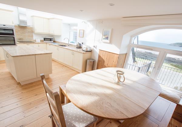 Kitchen Dining with an amazing view over Croyde Bay North Devon